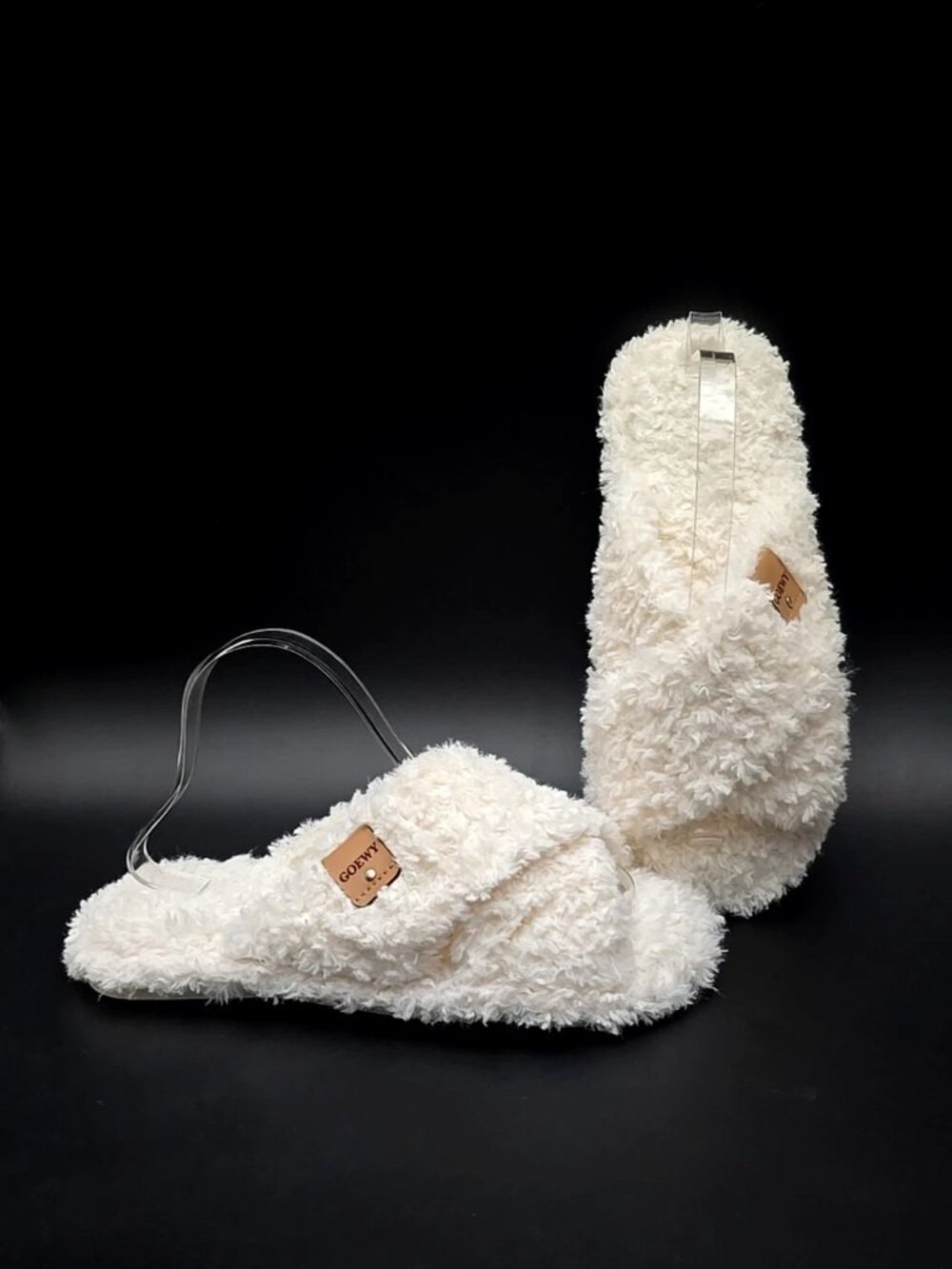 GOEWY Fuzzy Cross-Band Open Toe Memory Foam Slip-on Slippers Women's Size 7-8
